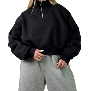 <span class=keywords><strong>Pull</strong></span>-over en molleton épais en coton personnalisé avec logo en gros pour femmes <span class=keywords><strong>Pull</strong></span>-over à demi-zip Sweat-shirts <span class=keywords><strong>Crop</strong></span> <span class=keywords><strong>Top</strong></span> - Product Image 3