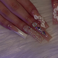 Faux ongles à presser longs et éblouissants avec nœud en strass, style européen et américain, vente en gros de faux ongles