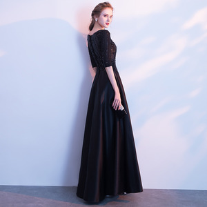 Women's Evening Gown Boat Neck Sequined <b>A</b>-<b>Line</b> Long <b>Dress</b> For Party Host Performance - Product Image 4