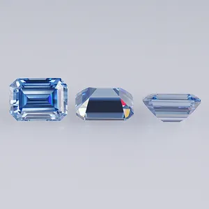 SICGEM 0.2CT To 19CT Vivid Blue Moissanite Lab-Created Emerald Cut Blue Transparent Loose Gemstones