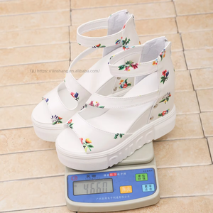 Women European Style Peep-Toe <b>Sandals</b> With Large Wedge Heel Closed Back, Summer Back Zipper Floral Roman <b>Sandals</b> - Product Image 3
