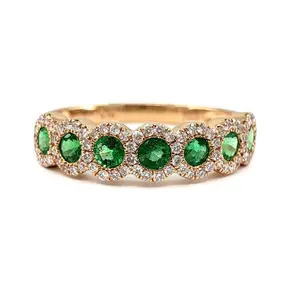 China Manufacturer Thanksgiving Day Quick Deliver PT950 Real Diamond Jewelries Oval Green Emerald Stone Ring Band For Gift