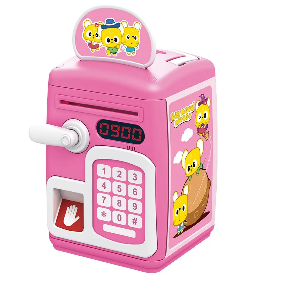 YIZHI celengan kartun lucu untuk anak-anak mainan orang dewasa penyimpanan uang kotak kata sandi mesin ATM koin Mini ATM celengan aman anak-anak