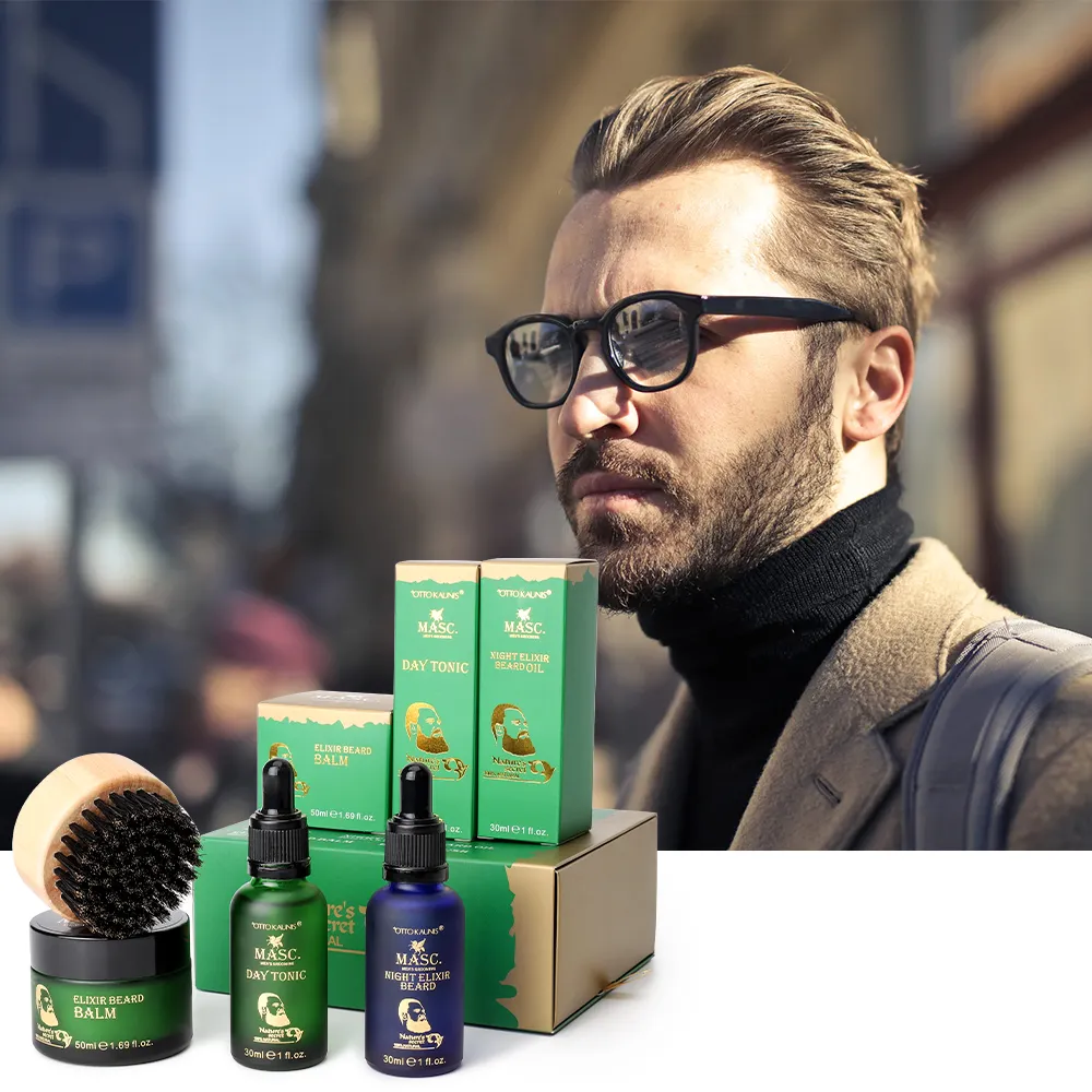 OEM regalo olio barba Set con pennello per la crescita della barba curata, la cura dei baffi