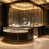 Vitrine à bijoux Art Déco noire et or sur mesure, aménagement intérieur de boutique de bijoux de luxe