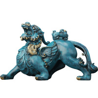 Table de bureau décor métal artisanat sculpture oriental mythologique chinois licorne cuivre laiton Pixiu Fengshui statue