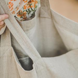 Bolso grande de lino con asa larga para compras, bolsa de mano de playa con bolsillos - Product Image 4