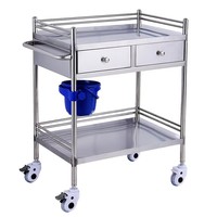 Chariot médical portable contemporain Plant Outlet en acier de qualité 304, léger, à 2 tiroirs, design moderne, pour usage hospitalier