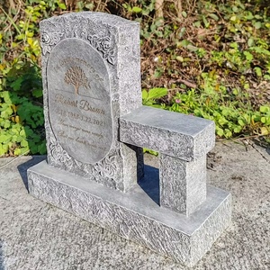 Banc commémoratif gravé sur mesure, pierre tombale en résine à face unique avec sculptures d'arbre de vie et de rose, décoration de jardin pour <span class=keywords><strong>cimetière</strong></span> - Product Image 2