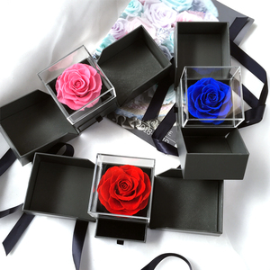 Boîte de rangement en fleurs rouges réelles préservées faites à la main en gros pour la Saint-Valentin, cadeau d'anniversaire, roses éternelles, boîte à bijoux - Product Image 1