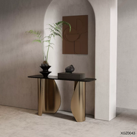 Table console de style moderne italien de luxe avec plateau en marbre, base en métal doré, table de présentation minimaliste pour salon, garantie 2 ans