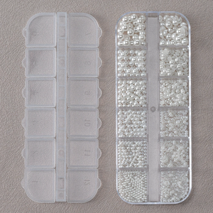 12 compartiments de perles blanches rondes/demi-rondes, breloques, perles caviar, strass et bijoux pour la décoration DIY des ongles - Product Image 3