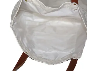 Pullu nakış küçük jüt alışveriş çantası ile iç cep tuval kolu tote çanta lady pamuklu çanta Metal toka ile PU kolları