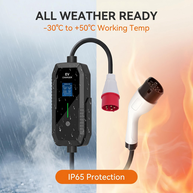 1.8 Inch LCD Screen Display 32A Portable EV Charger Adjustable Power Electric Car Charger 22 kw Portable Ev Charger