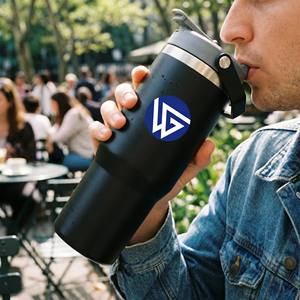 Borraccia Termica Riutilizzabile da 30oz in Acciaio Inossidabile Bianco per Sublimazione con Manico, Coperchio e Cannuccia - Product Image 2