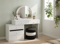 Table de maquillage moderne en bois blanc avec miroir, table de toilette avec tiroirs et tabouret, ensemble de meubles de chambre durable