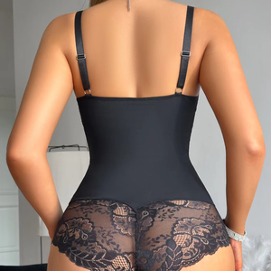 Customize <strong>Lace</strong> V Neck <strong>Bodysuit</strong> Adjustable Straps <strong>Lace</strong> Elegant <strong>Tummy</strong> <strong>Control</strong> <strong>Bodysuit</strong> Transparent <strong>Sexy</strong> One Piece Body Shaper - Product Image 3