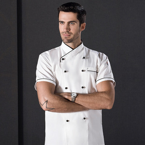 Vêtements de chef professionnels noirs à manches courtes pour la cuisine, bar, uniforme de chef doux avec poche, veste de <span class=keywords><strong>cuisinier</strong></span> unisexe respirante - Product Image 6
