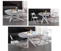 Table à café ronde élégante et moderne, extensible et relevable, avec pieds en métal et plateau en marbre, pour 6 à 8 personnes, meubles pour la maison et les restaurants