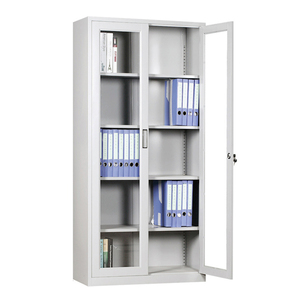 Armoire de classement en acier moderne avec porte vitrée verrouillable et 4 étagères réglables pour bureau, télétravail et école - Product Image 3