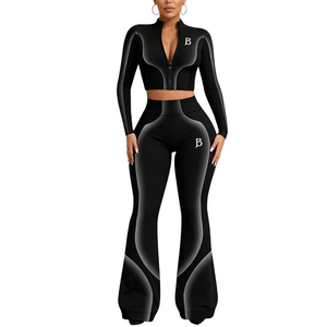 طقم رياضي نسائي Y2k مكون من قطعتين: بنطلون واسع الساق وسترة بسحاب للتمارين الرياضية واليوغا - Product Image 1