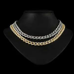 2024 nouvel alliage glacé et une rangée bling strass hip hop 10mm largeur miami chaîne collier