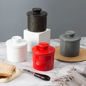 RTS-수제 북유럽 디자인 세라믹 버터 그릇 냄비 접시 및 접시용 뚜껑 접시 장르와 함께 원형 안전 사용