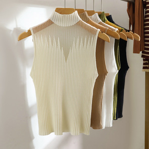 Nouveau débardeur sans manches à col mi-haut pour femme, tricoté, court, tendance été - Product Image 2