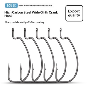 Hameçon à manivelle à tige large Texas Rig pour leurres souples, ver, barbelé, pour Blackfish et Poisson mandarin, modèle 8013, en acier au carbone, <span class=keywords><strong>IGK</strong></span>, vente en gros, pour l'extérieur - Product Image 2