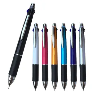 Promotional Stationery Office Supplies 4 Colors Multifunction Erasable Ball Pen 5 In 1 Ballpoint Pen With Pencil Eraser