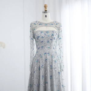 Vestido de Noche Largo Jancember LSZ593 Gris de Lujo con Mangas Largas y Cuentas, Vestido de Gala <span class=keywords><strong>para</strong></span> Fiesta Formal o <span class=keywords><strong>Matrimonio</strong></span> - Product Image 3