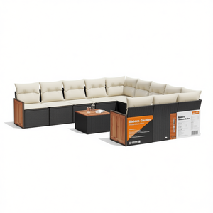 Ensemble de canapés modulaires de jardin en rotin noir, 10 places, mobilier d'extérieur, design contemporain - Product Image 1