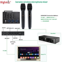 Système de microphone sans fil pour karaoké Highmic Stock Good Price Home Party KTV, système de mixage à deux canaux, métal noir, UHF, compatible avec les téléviseurs intelligents