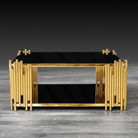 Tables d'appoint en acier inoxydable, noires, de luxe, modernes, pour salon, nordique, carré, en métal doré, table basse en verre