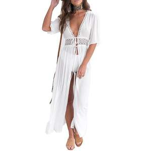 <span class=keywords><strong>Boho</strong></span> da donna in pizzo estivo traforato Sexy scollo a V mezzo corto da spiaggia Maxi abiti Casual - Product Image 1