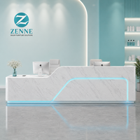 Comptoir de réception de salon moderne en bois durable avec LED personnalisées, comptoir d'accueil pour salon de beauté avec rangement, idéal pour centres commerciaux et hôtels (OEM)