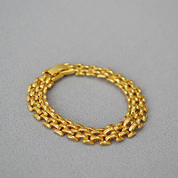 Bracelet tendance pour femme en laiton plaqué or, design minimaliste, large chaîne creuse, fermoir montre, style européen et américain, idéal pour les soirées