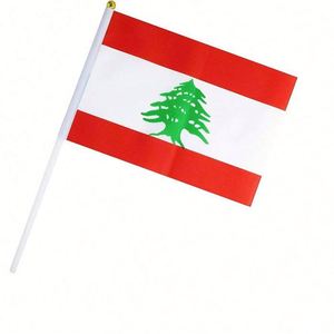 Wholesale Hand Held <b>Small</b> Mini Waving Lebanon Lebanese Flag Polyester National Country Flags for Party Sports Events Decoration - Product Image 4