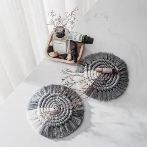 Posavasos de estilo bohemio tejido a mano para decoración del hogar, tapete para mesa de macramé