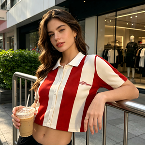 ODM Women Striped Cropped Knit for Vest Soft Spandex/Cotton Custom Logo Short Knitted <b>Top</b> All Seasons Casual Fashion Daily - Product Image 6