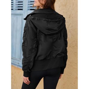 Womens Cropped Rain <b>Jacket</b> Oversized <b>Zip</b> <b>Up</b> Lightweight Waterproof Bomber Windbreaker Spring Style Full Sleeve Woven Fabric - Product Image 5