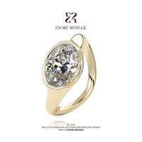 Bague Moissanite 2 carats Poire et Ovale sertie en clos, style East West, en Argent 925 Plaqué Or, Moissanite Couleur D VVS1, Bijoux pour Femme