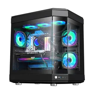 Panorama mare vista fabbrica nuova cassa cubo biadesivo vetro atx cassa da gioco cubo fori di ventaliation full gaming pc atx case