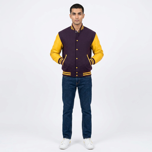 Varsity <b>Letter</b> <b>Man</b> <b>Jacket</b> Winter Knitted Bomber <b>Jacket</b> with Customized Lining Cotton Filling Stand Collar Front Logo - Product Image 1