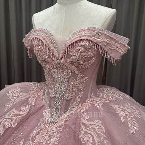 Robe de bal en organza rose, style princesse, avec appliques en dentelle et perles, à volants, décolleté cœur, longueur ras du sol, pour Quinceañera, soirée formelle ou vintage - Product Image 2