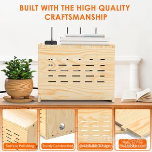 Caja de Almacenamiento para Router WiFi de Madera, Rectangular, Color Madera Natural, Soporte de Escritorio para Gestión de Cables con Orificios de Ventilación - Product Image 3
