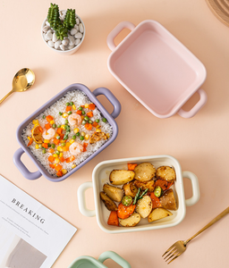 Nordic Solid Color Ceramic Double Ear Baking Tray <b>Bakeware</b> Home Baking and Baking Bowl Hotel Serving Fruit Salad Vegetable Dish - Product Image 3