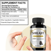 Capsules de Shilajit en marque privée OEM/ODM, meilleur booster pour la santé masculine, complément pour adultes avec extrait pur de Shilajit 10:1