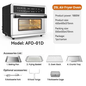 <span class=keywords><strong>Four</strong></span> multifonction 25L en acier inoxydable, friteuse à <span class=keywords><strong>air</strong></span> électrique, <span class=keywords><strong>grille</strong></span>-<span class=keywords><strong>pain</strong></span> et <span class=keywords><strong>four</strong></span> à pizza combinés avec écran tactile numérique pour la cuisson à domicile - Product Image 1