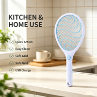 Raquette anti-moustiques électrique rechargeable USB avec filet de sécurité 3 couches, lumière LED, tapette à mouches domestique, vente en gros en usine, service OEM